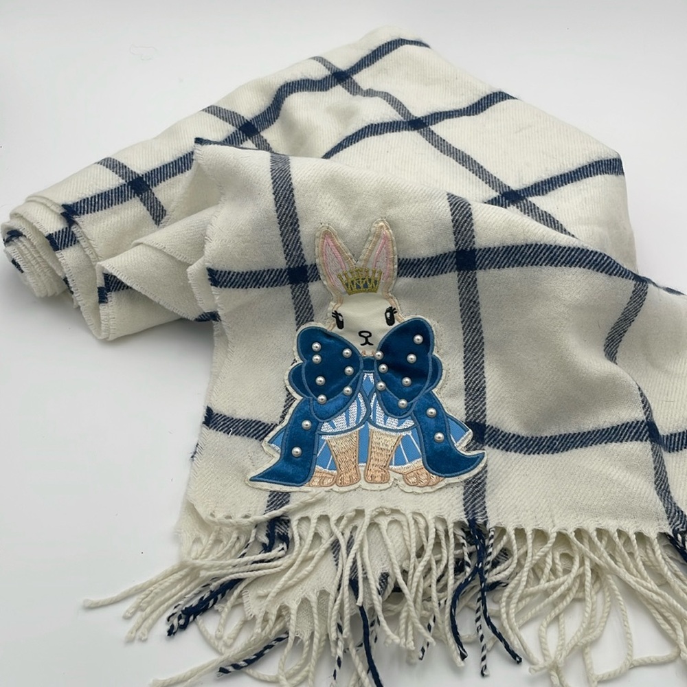 Plaid blanket scarf with bunnies
